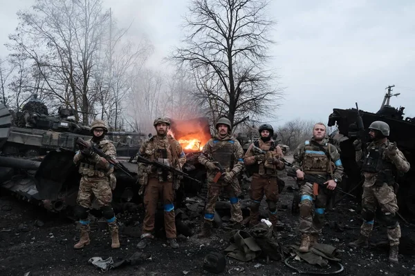 Lukyanivka Ucrânia Março 2022 Combatentes Ucranianos Defesa Territorial — Fotografia de Stock