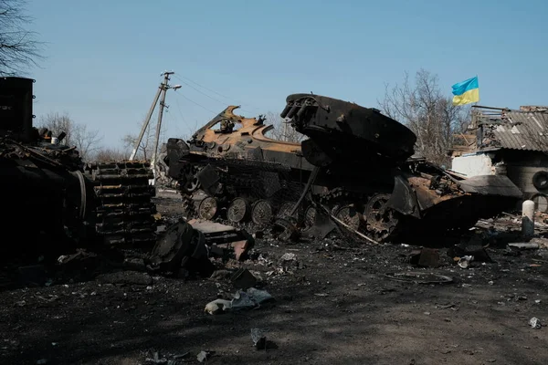 Lukyanivka Oekraïne Maart 2022 Vernield Russisch Militair Voertuig — Gratis stockfoto