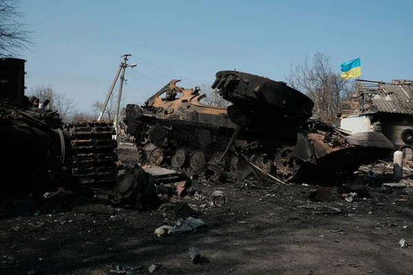 Lukianivka Ucraina Martie 2022 Vehicul Militar Rusesc Distrus — Fotografie de stoc gratuită