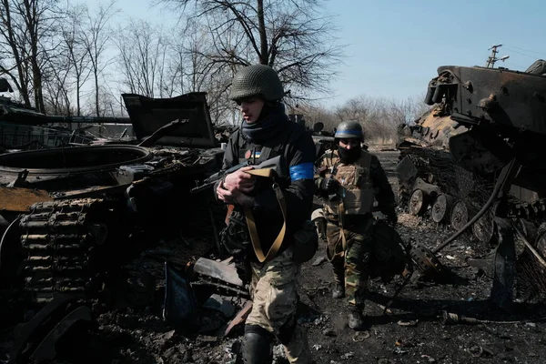Lukjaniwka Ukraina Marca 2022 Ukraińscy Bojownicy Obronę Terytorialną — Zdjęcie stockowe