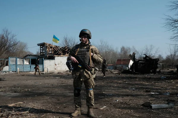 Lukyanivka Ukraine March 2022 Ukraian Territorial Defence Fighters — 图库照片