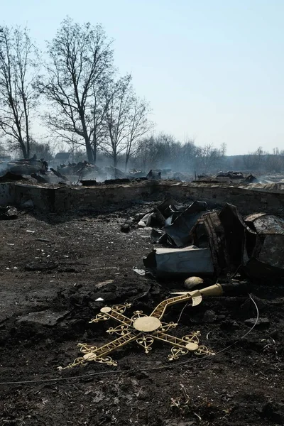 Lukyanivka Ουκρανία Μαρτίου 2022 Καταστράφηκε Από Τον Ρωσικό Στρατό Ξύλινη — Φωτογραφία Αρχείου