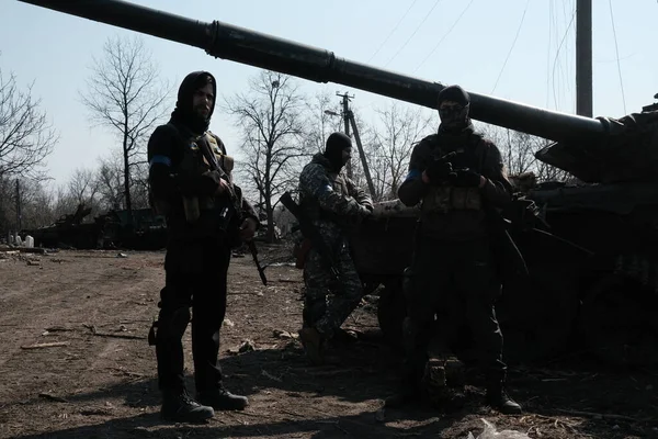 Лукьяновка Украина Марта 2022 Года Бойцы Территориальной Обороны Украины — стоковое фото
