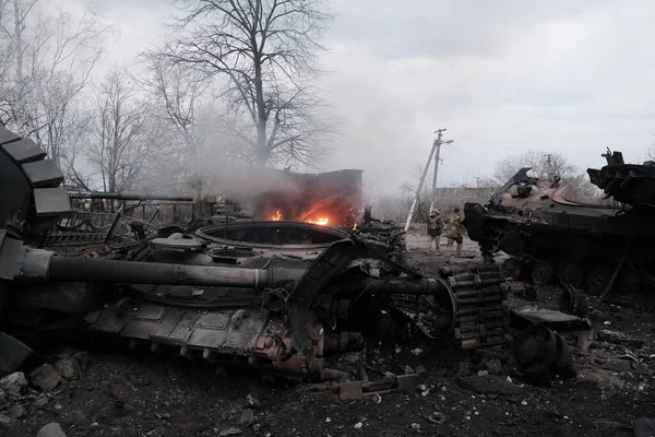 Lukyanivka Ukraine March 2022 Destroyed Russian Military Vehicle — Free Stock Photo