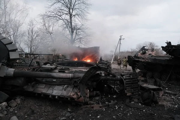 Lukjanivka Ukrajina Března 2022 Zničeno Ruské Vojenské Vozidlo — Stock fotografie zdarma