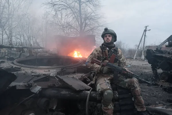 Lukyanivka Ουκρανία Μαρτίου 2022 Ουκρανός Μαχητής Εδαφικής Άμυνας — Φωτογραφία Αρχείου