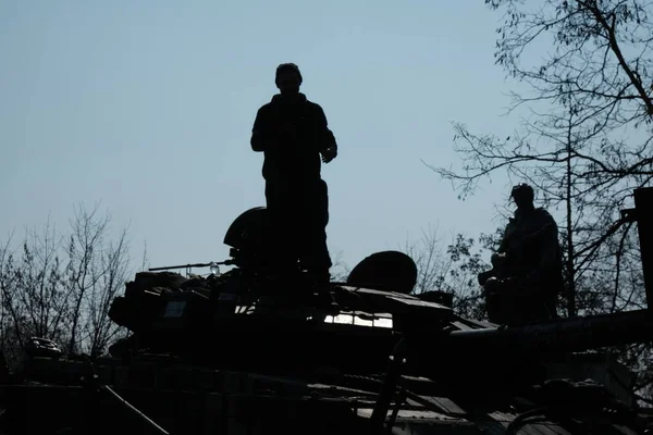 Lukjaniwka Ukraine März 2022 Ukrainische Soldaten Auf Panzer — Stockfoto