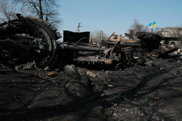 Lukyanivka Ουκρανία Μαρτίου 2022 Κατεστραμμένο Ρωσικό Στρατιωτικό Όχημα Εικόνα Αρχείου