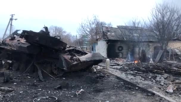 Lukyanivka Ukraine March 2022 Destroyed Russian Military Vehicle — Stock Video