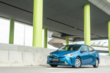 Hong Kong, Çin 24 Eylül 2021: Toyota Prius Melezi 2022 Test Sürüşü Günü 24 Eylül 2021.