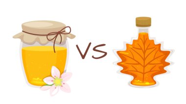 Kavanozda bal Kanada akçaağaç şurubuna karşı.