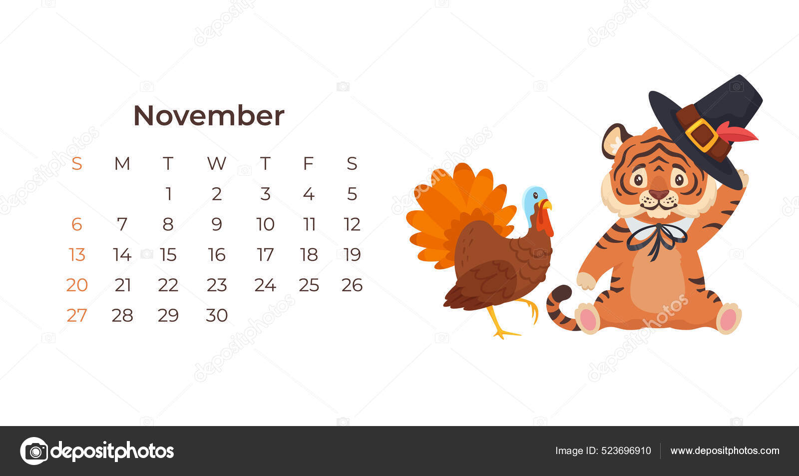 USA Thanksgiving Day 2017. 23 November. Festive date in the wall calendar.  Thanksgiving design. Vector illustration Stock Vector