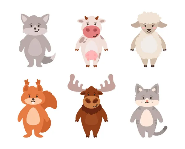 Vector estilo de dibujos animados conjunto de animales lindos — Vector de stock