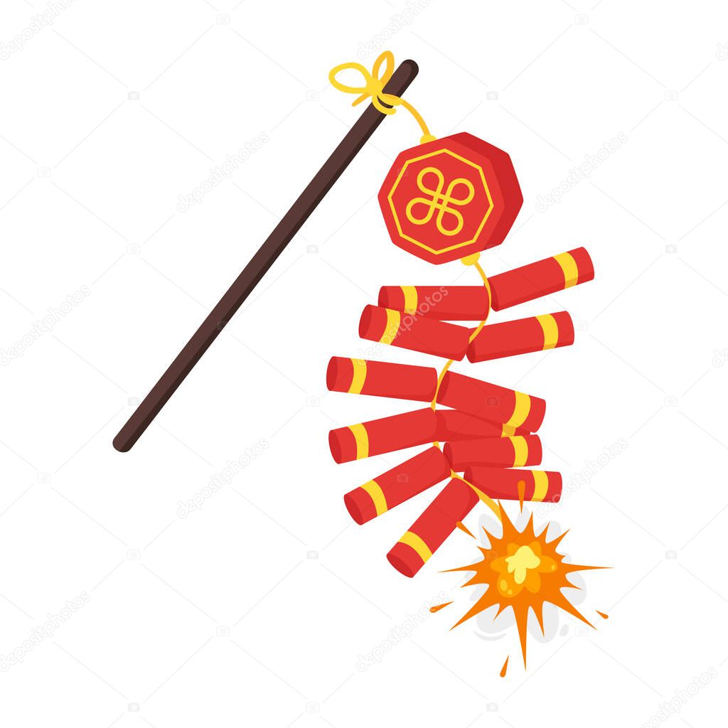 Cartoon style icon of traditional Chinese firecrackers