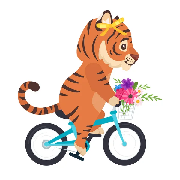 Вектор милий мультиплікаційний тигр їде на велосипеді — стоковий вектор