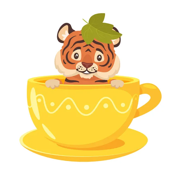 Vector estilo de dibujos animados adorable tigre lindo sentado — Vector de stock
