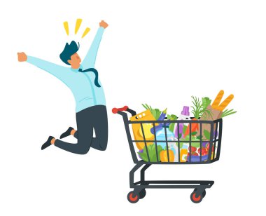 Alışveriş arabası dolu bir adam.