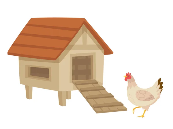 母鸡在鸡舍附近。矢量漫画风格 — 图库矢量图片