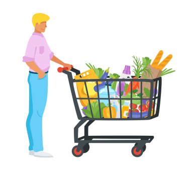 Alışveriş arabası dolu bir adam.