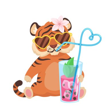 Çizgi film stili sevimli tatlı kaplan kokteyli
