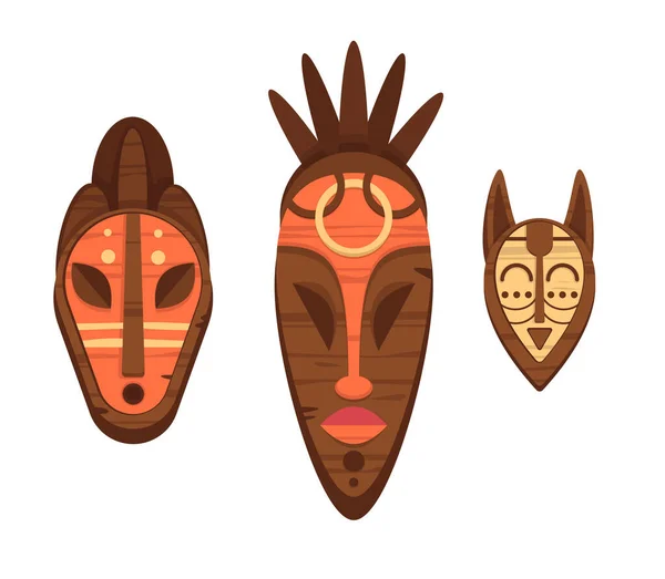 Conjunto de máscaras africanas estilo caricatura vectorial — Archivo Imágenes Vectoriales