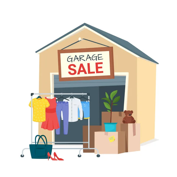 Vector cartoon style illustration of garage sale — Stockvektor