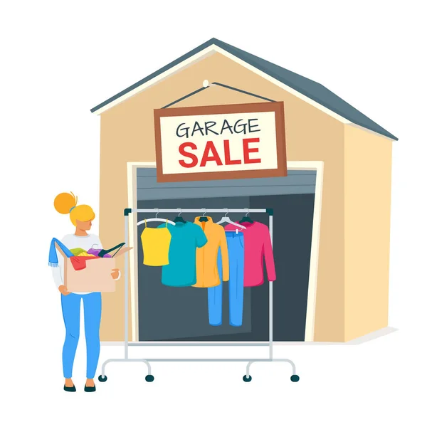 Vector cartoon style illustration of garage sale — Vetor de Stock