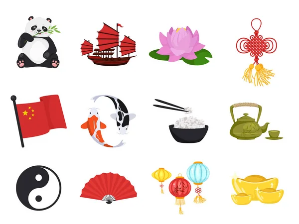Set vettoriale di simboli cinesi icone isolate — Vettoriale Stock