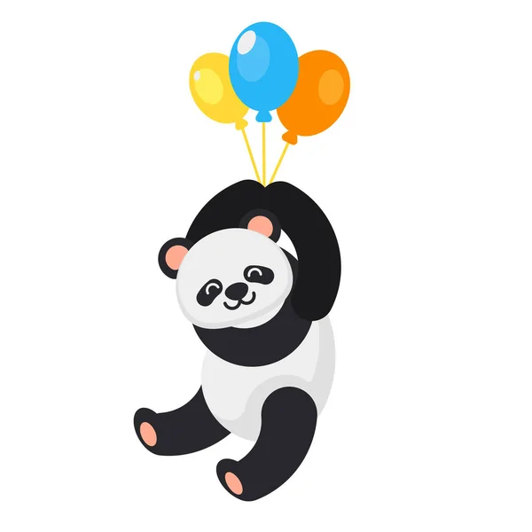 Vector flat style panda holding colorful balloons — Stock Vector