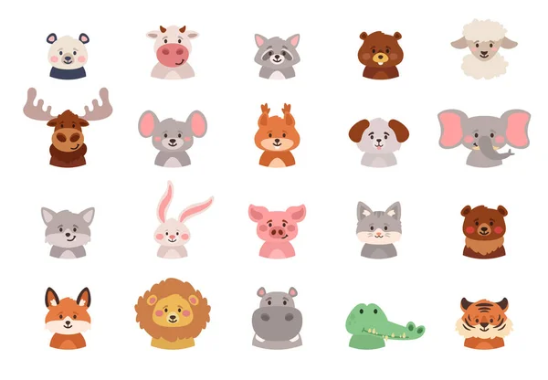 Style dessin animé grand ensemble d'animaux avatars — Image vectorielle