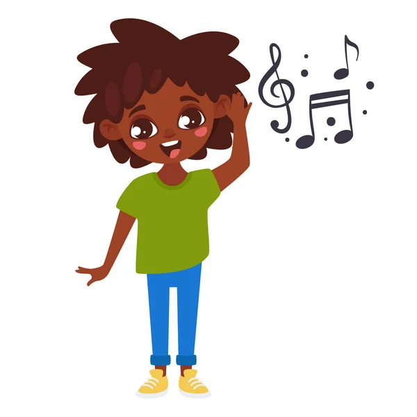 African American kid hearing nice music sounds — Stock Vector
