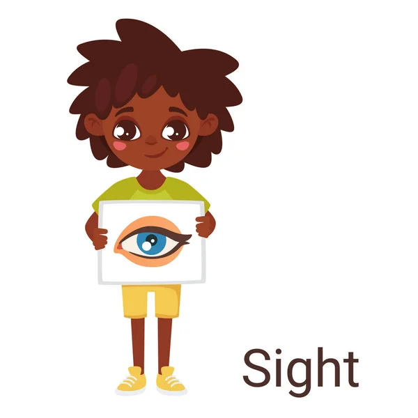 Enfant tenant une affiche avec un oeil — Image vectorielle