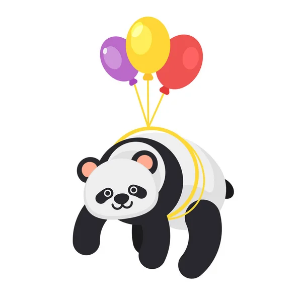 Vetor de estilo plano panda segurando balões coloridos — Vetor de Stock