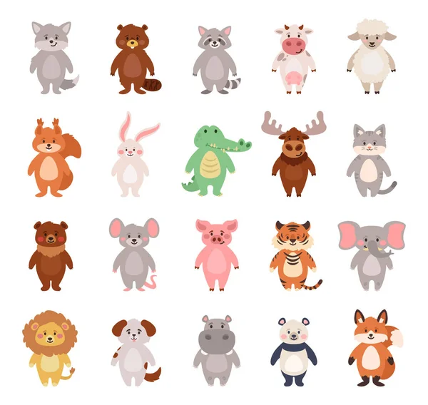 Jeu de dessin animé de style d'animaux mignons différents — Image vectorielle