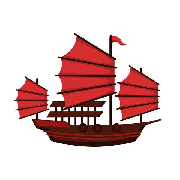 Illustrazione del fumetto vettoriale della nave tradizionale cinese — Vettoriale Stock