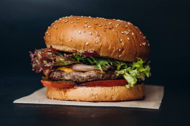 Hamburger, peynir, fast food.