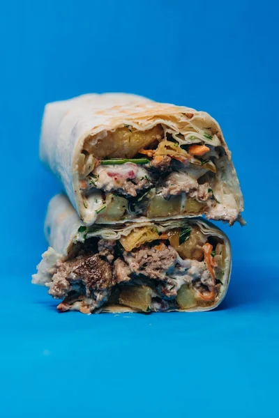 Shawarma Formaggio Pita Fast Food Carne — Foto Stock