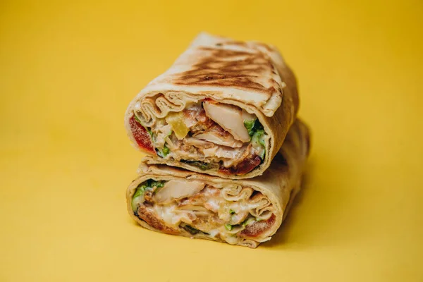 Shawarma Formaggio Pita Fast Food Carne — Foto Stock