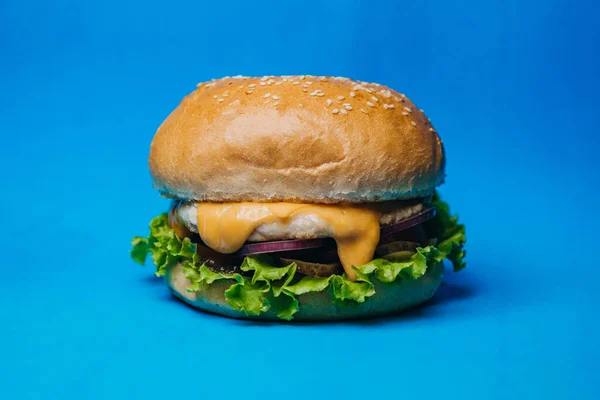 Burger Κρέας Τυρί Fast Food Κοτόπουλο Γεύμα — Φωτογραφία Αρχείου