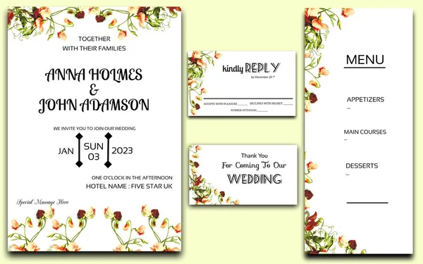 結婚式の招待カード花と設定 — ストック写真