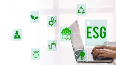 reduce CO2 emission concept with icons, global warming