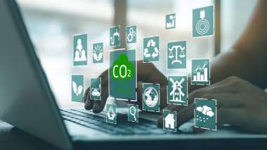 reduce CO2 emission concept with icons, global warming