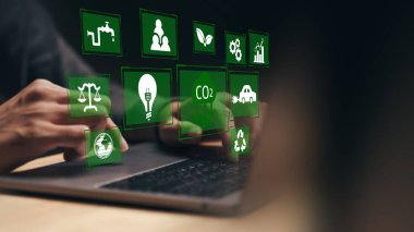 reduce CO2 emission concept with icons, global warming