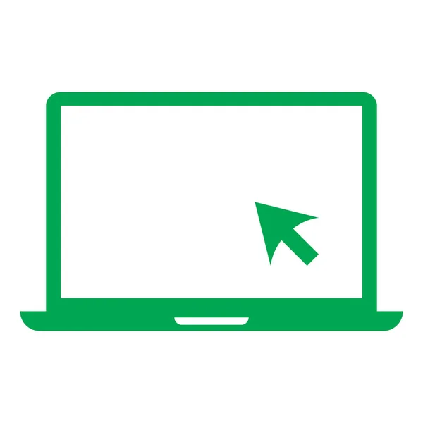 Ps10带光标图标的矢量绿色笔记本电脑 简约平板风格 白色背景隔离 — 图库矢量图片