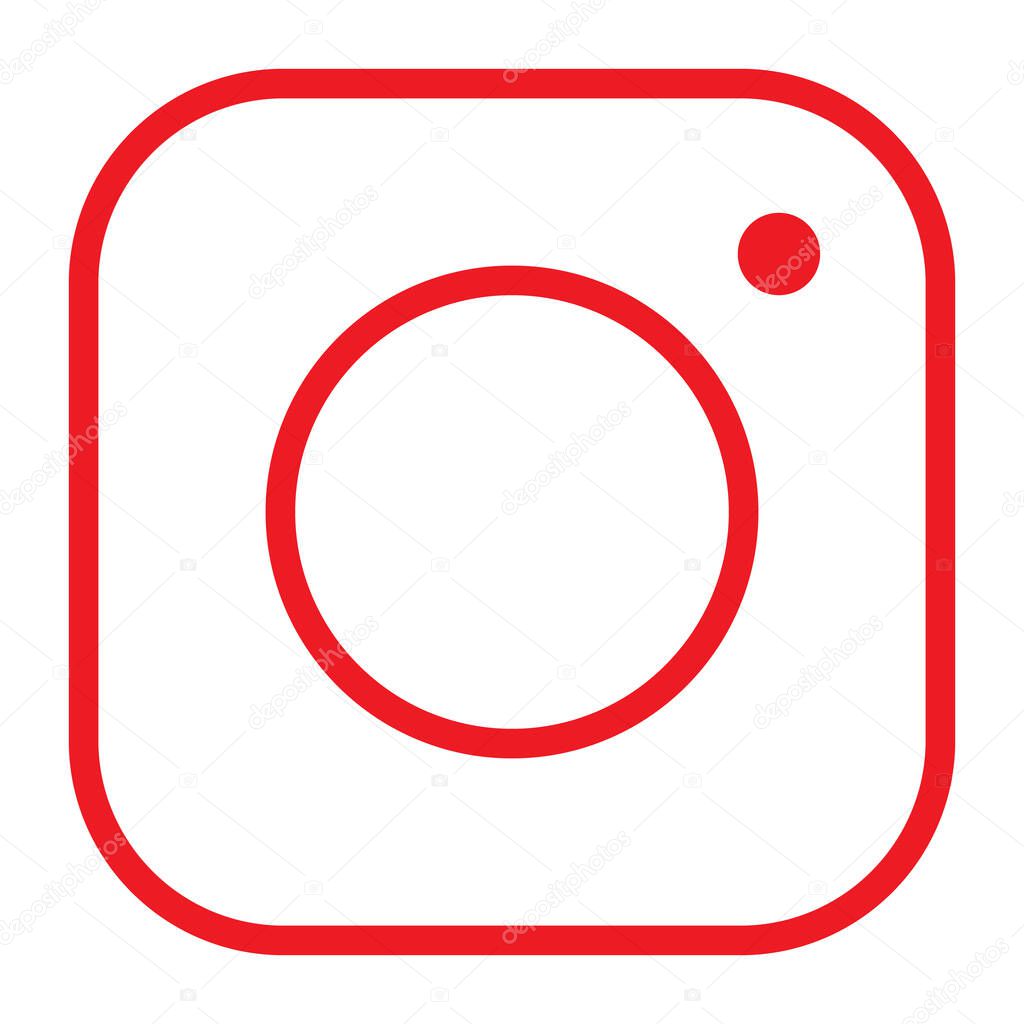 Eps10 red vector camera line icon in simple flat trendy style isolated on white background