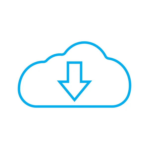 Eps10 Blue Vector Download Cloud Line Icon Simple Flat Style — Vetor de Stock