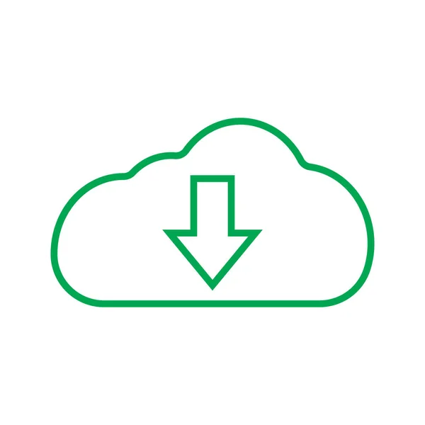 Eps10 Green Vector Download Cloud Line Icon Simple Flat Style — Vetor de Stock