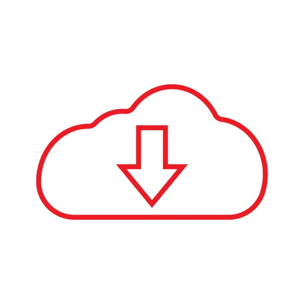 Eps10 Red Vector Download Cloud Line Icon Simple Flat Style — Vetor de Stock