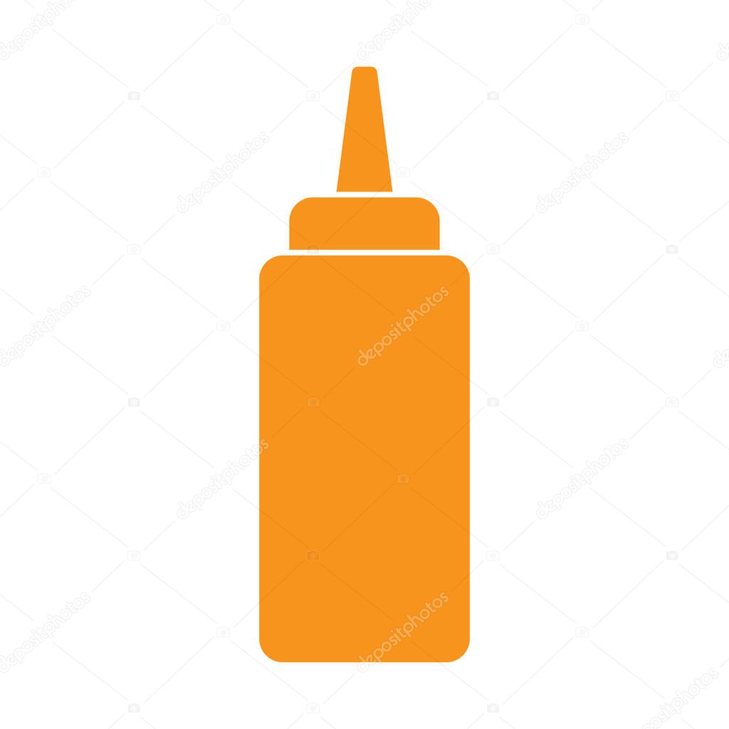 Eps10 orange vector ketchup or mustard squeeze bottle icon in simple flat trendy style isolated on white background