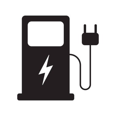 eps10 siyah vektör Elektrikli araç şarj istasyonu katı simgesi basit düz trend biçimi beyaz arkaplan izole